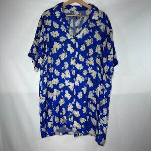 Rag & Bone Reed Blue Floral Print Silk Collared Button Down Shirt Dress Pockets
